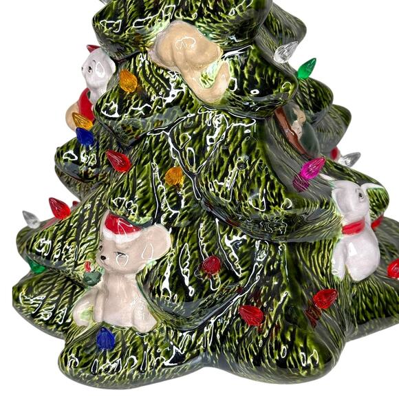 Vintage 1987 Kimple Mold 14" Christmas Mouse Ceramic Tree - NO Base with Light - Picture 5 of 17